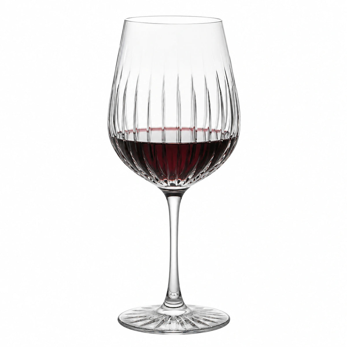 Calice da vino 550 ml in vetro trasparente - stelo lungo con decorazione scanalata