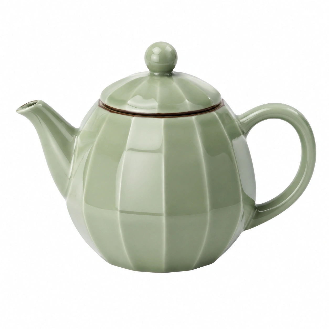 Teiera 1.00 L in ceramica verde salvia con coperchio - design sfaccettato per tè