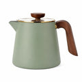 Teiera 1.2 L in ceramica verde salvia con coperchio in vetro e manico in legno - stile moderno