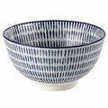 Ciotola 18 cm in ceramica bianca e blu con motivo a tratte per servire