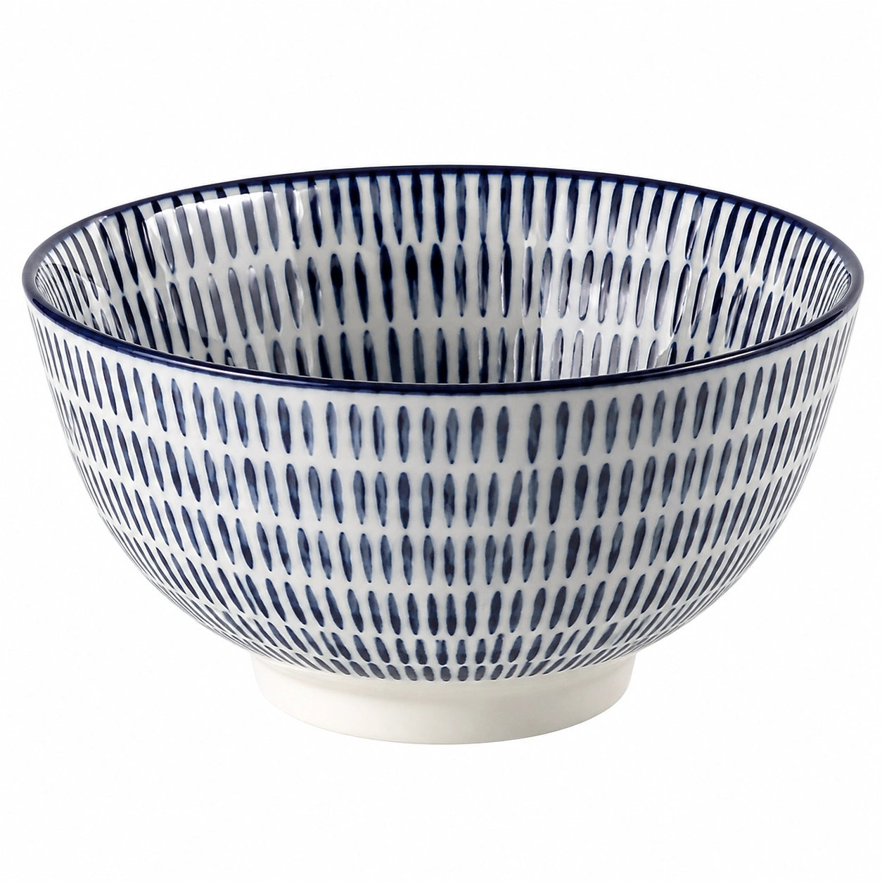 Ciotola 18 cm in ceramica bianca e blu con motivo a tratte per servire