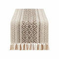 Runner da tavola 180 x 35 cm in tessuto beige marrone con frange stile boho