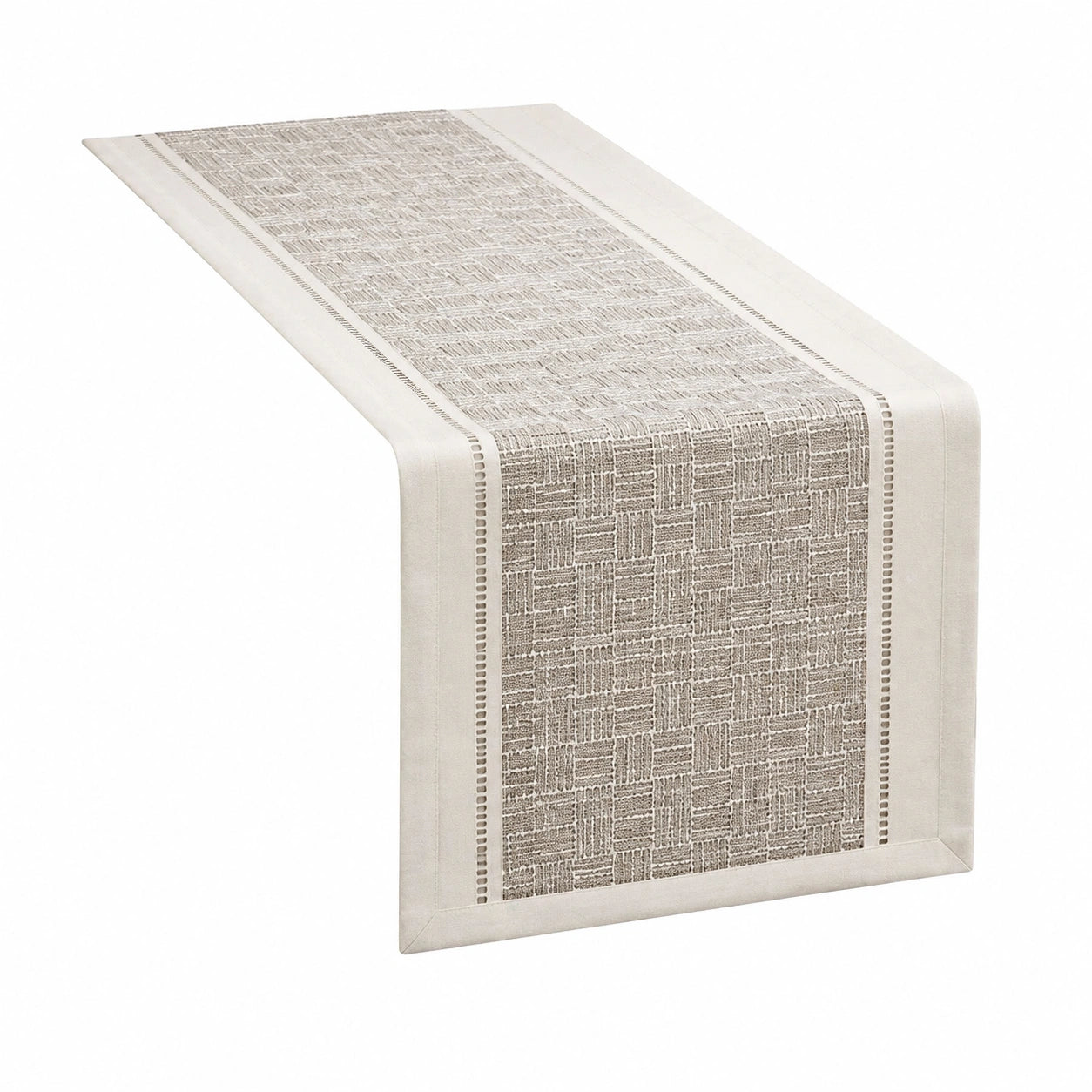 Runner da tavola 180 x 40 cm in tessuto beige con trama geometrica stile moderno