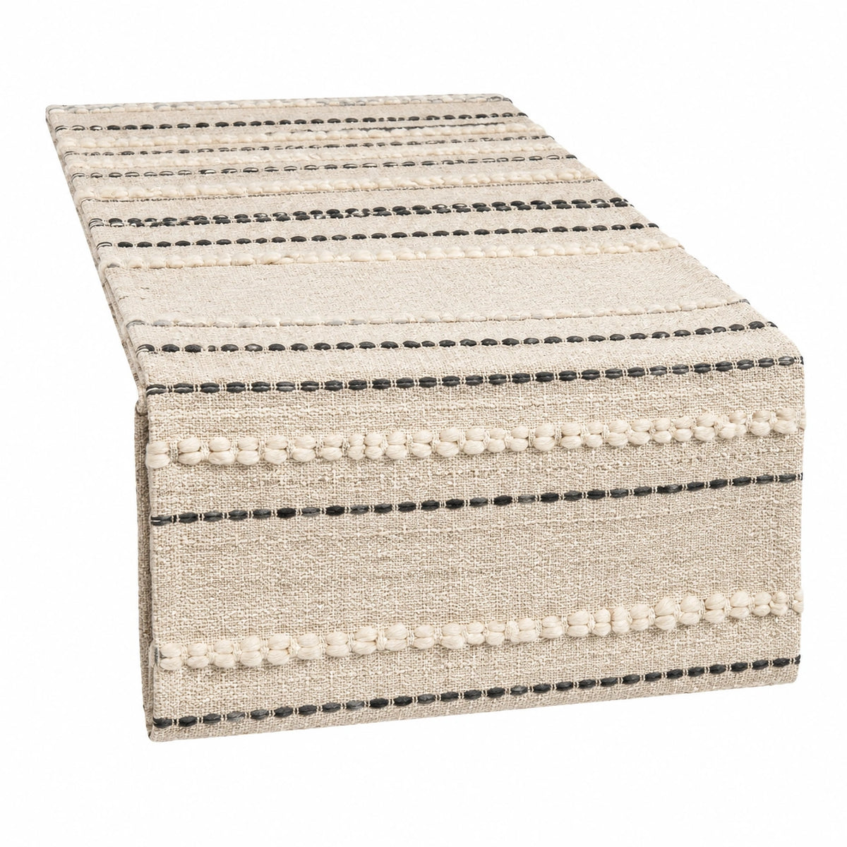Runner da tavola 180 x 35 cm in tessuto beige e nero a righe stile bohémien