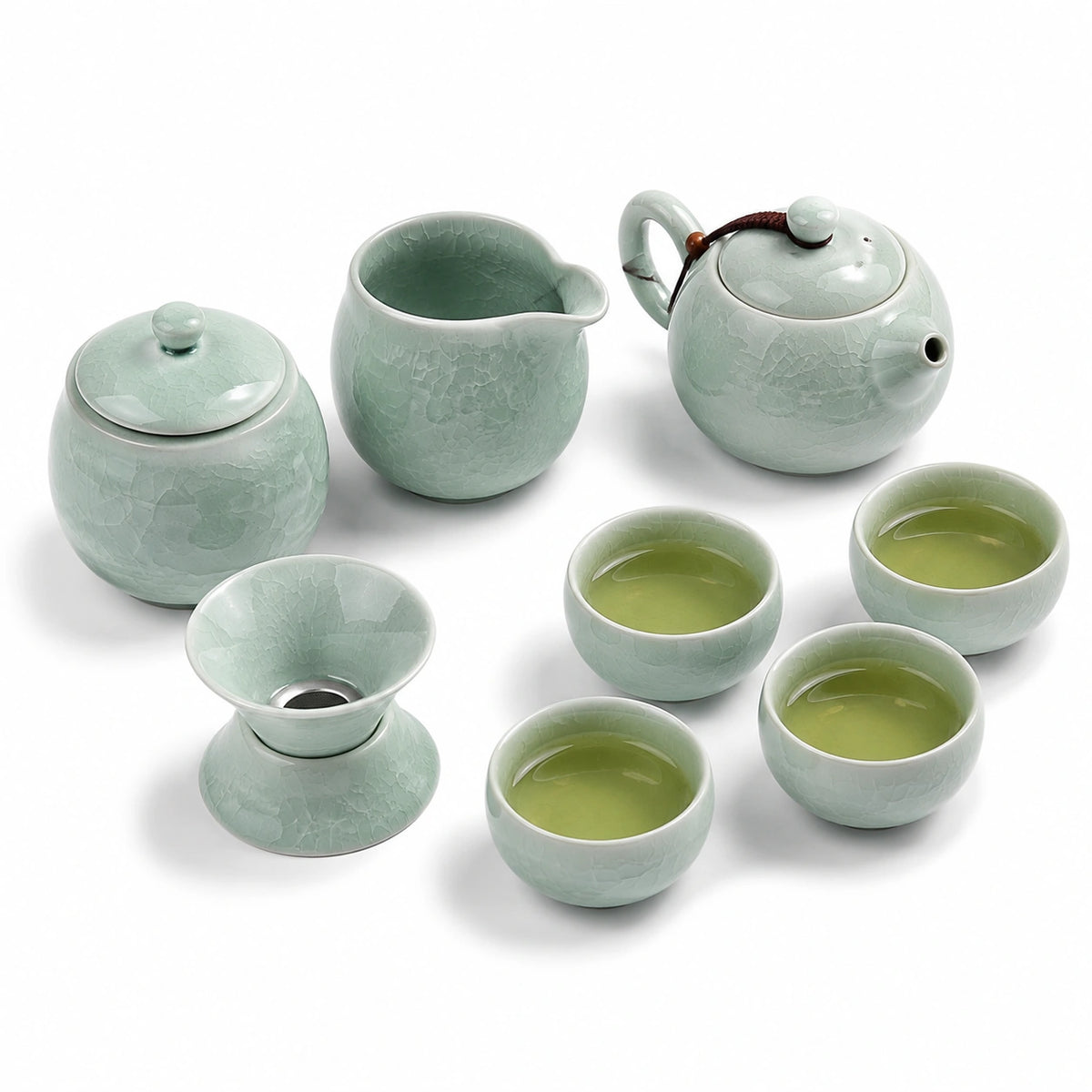 Servizio da tè in ceramica 4 persone verde celadon 20 cm - smalto craquelé
