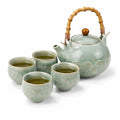 Servizio da tè 5 pezzi 1200 ml in ceramica verde con manico in bambù stile orientale