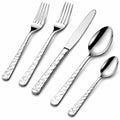 Set posate 5 pezzi in acciaio inox argento con manico decorato