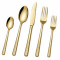 Set posate 5 pezzi 14-23 cm in acciaio inossidabile oro con manico intrecciato