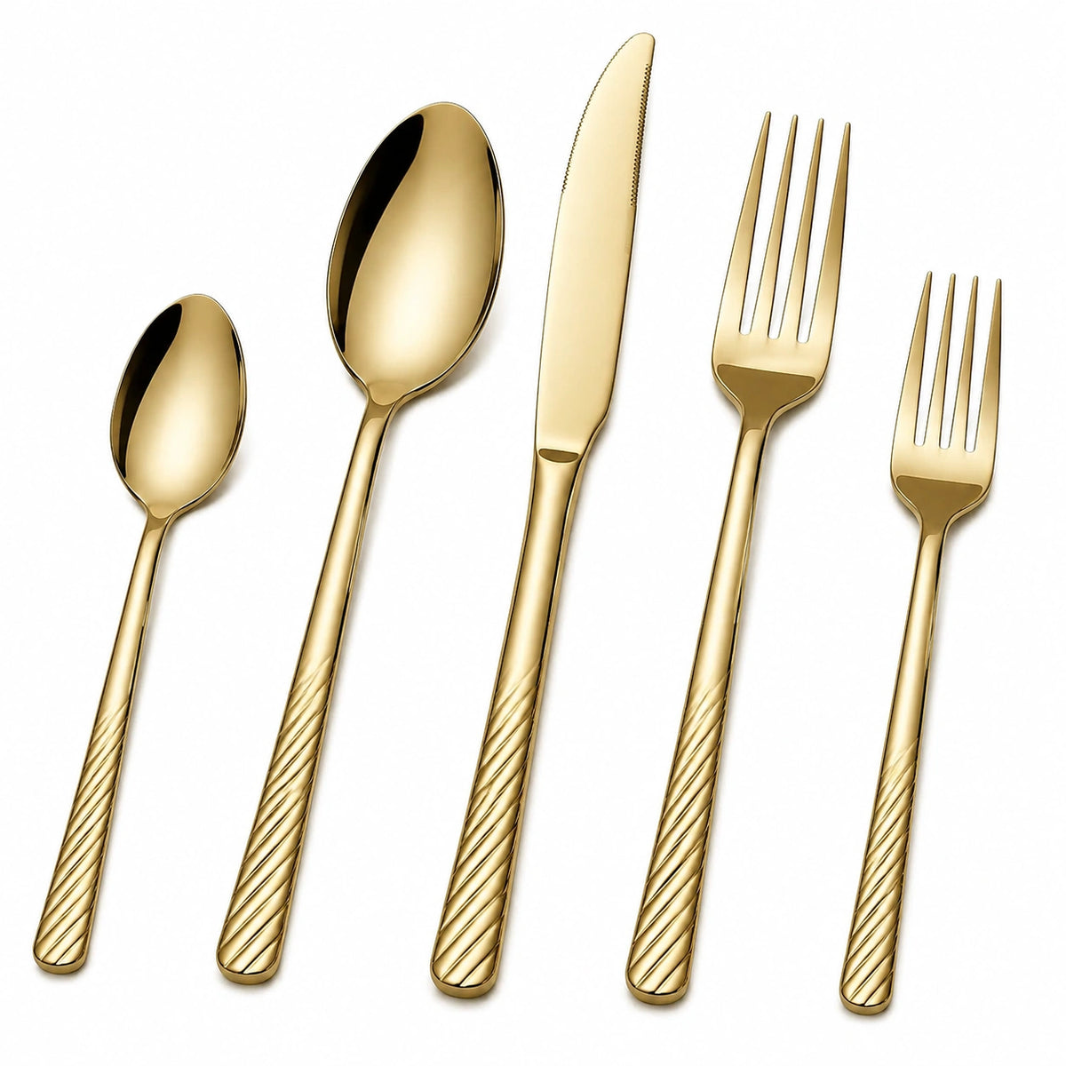 Set posate 5 pezzi 14-23 cm in acciaio inossidabile oro con manico intrecciato
