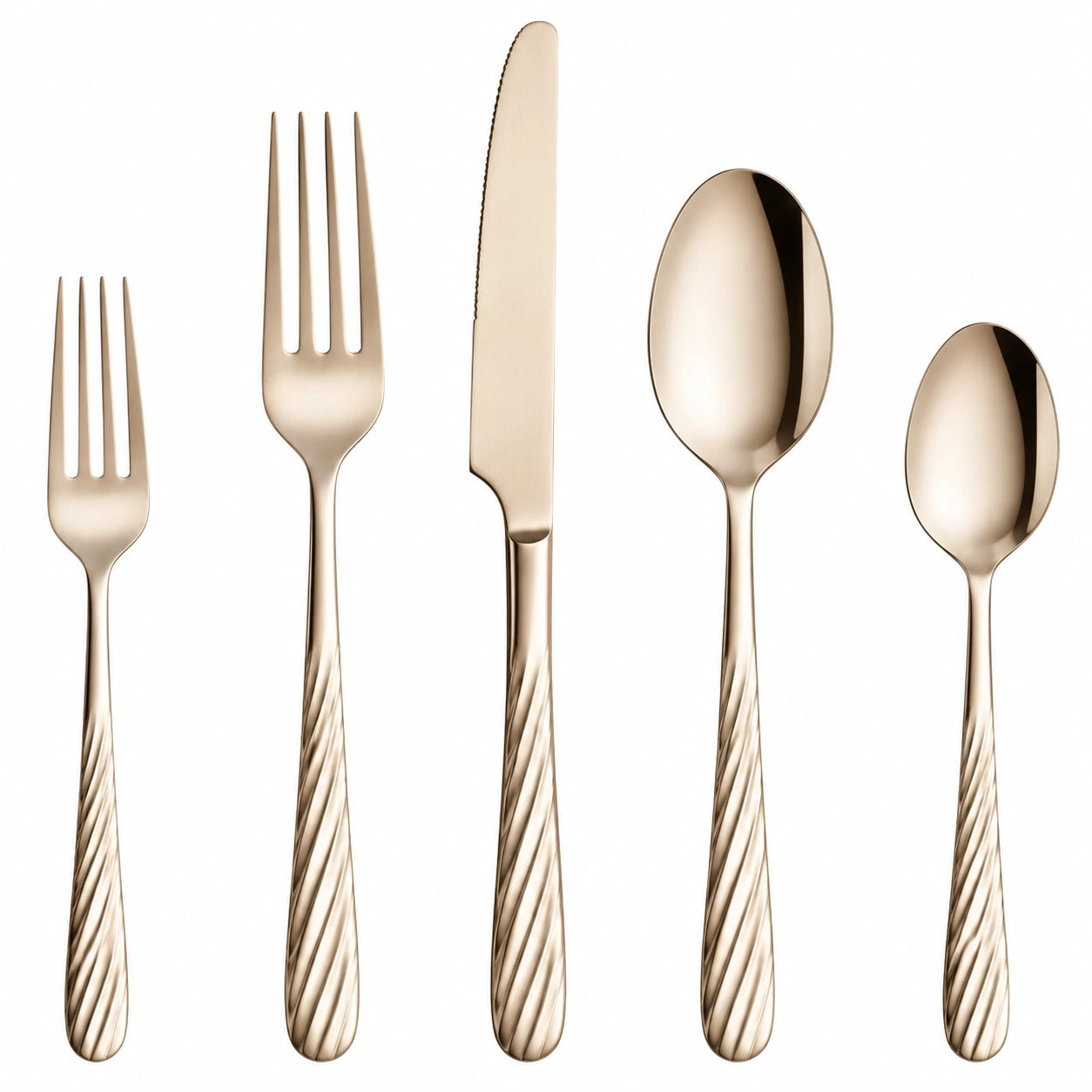Set di posate da tavola 5 pezzi 14-23 cm in acciaio inox oro con manici intrecciati
