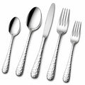 Set posate 5 pezzi in acciaio inox argento con manici martellati