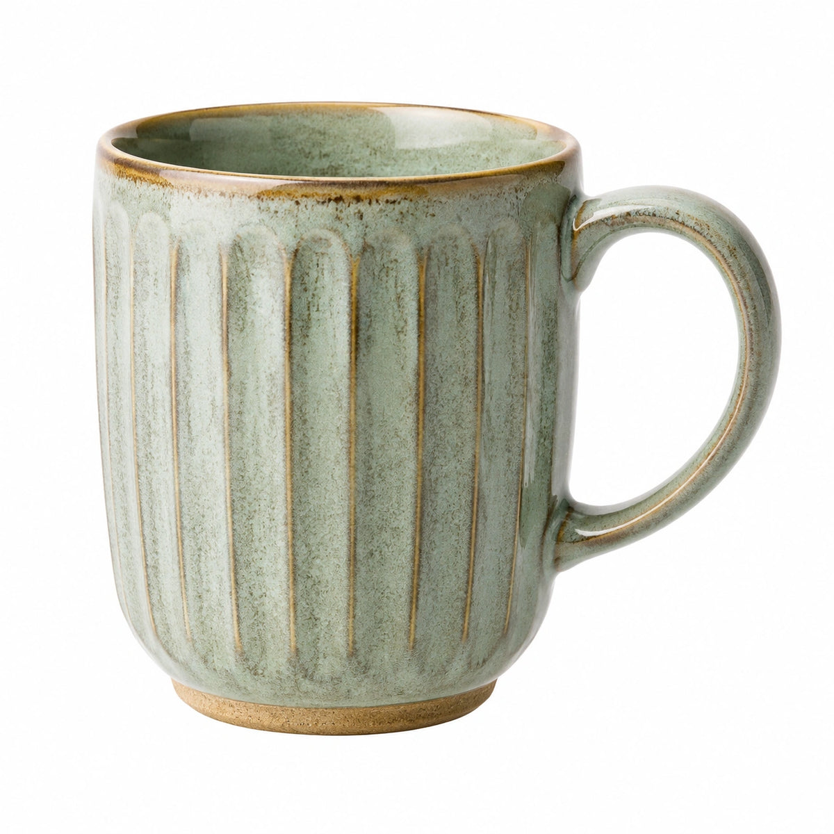 Tazza 400 ml in ceramica verde salvia - manico e rilievi verticali