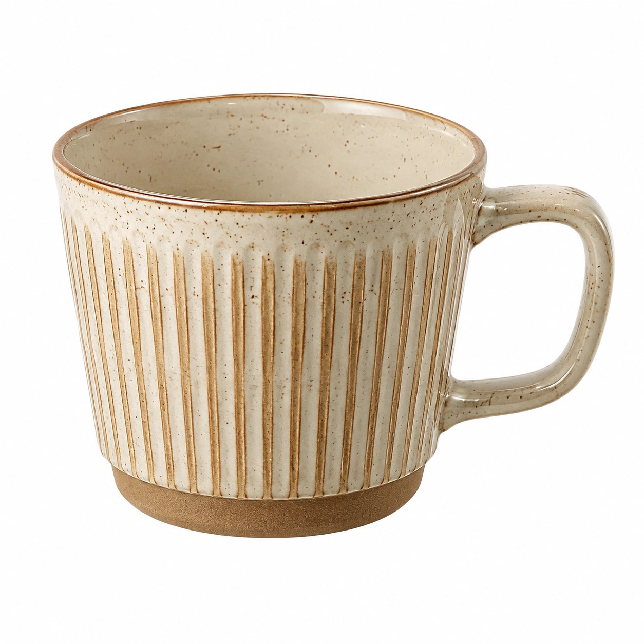 Tazza in ceramica 400 ml beige con manico - stile rustico scanalato