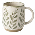 Tazza in ceramica 400 ml beige e verde con motivo botanico e manico