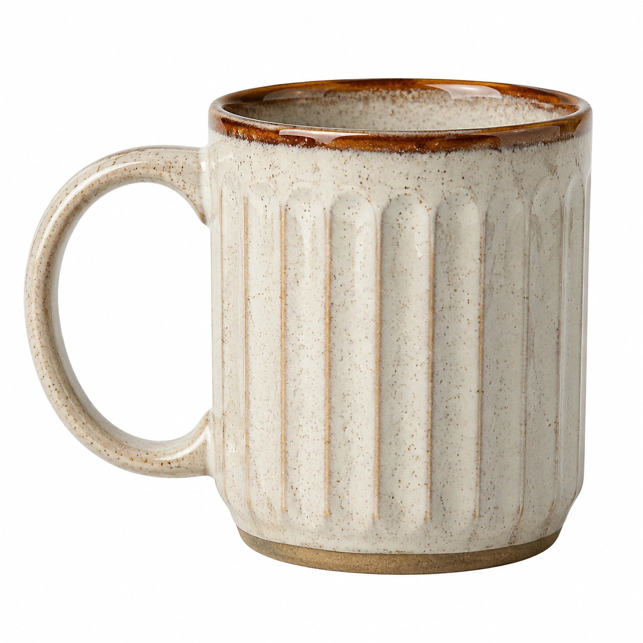 Tazza in ceramica 350 ml beige e marrone con rilievi verticali