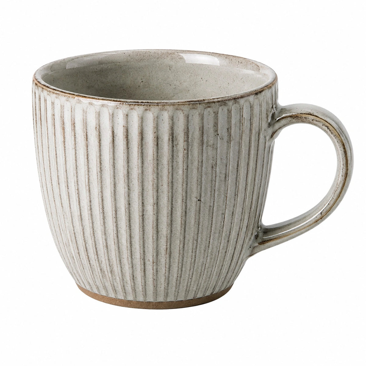 Tazza in ceramica 350 ml grigio chiaro con manico - superficie scanalata