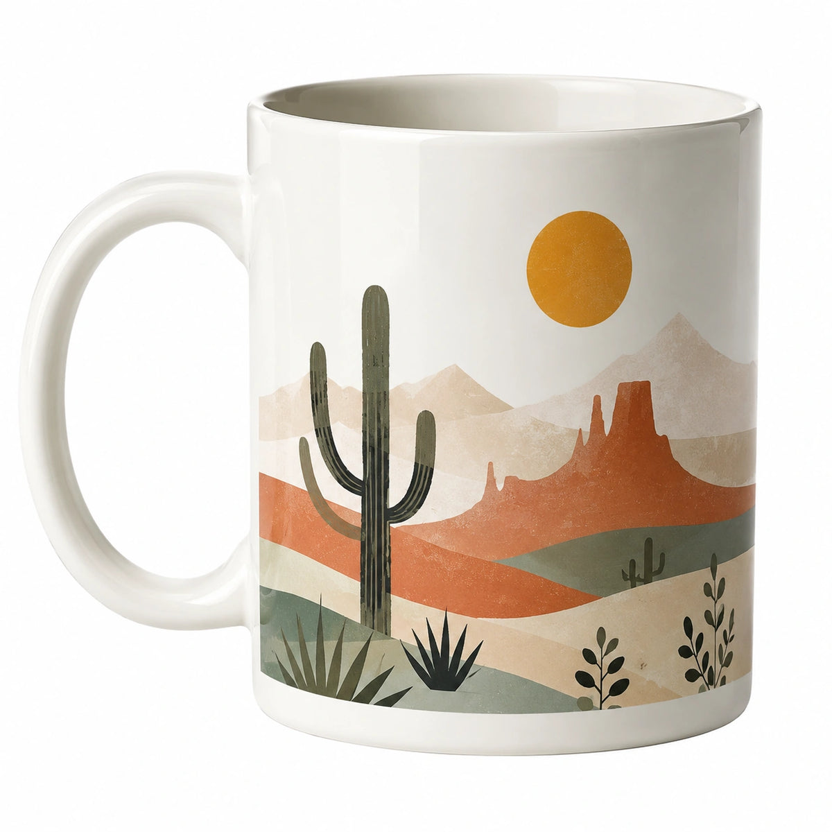 Tazza 330 ml in ceramica bianca con paesaggio desertico - manico ergonomico