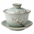 Tazza Gaiwan in porcellana verde celadon 150 ml con coperchio e piattino floreale