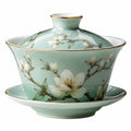 Tazza da tè con coperchio 150 ml in ceramica verde con motivo floreale - stile tradizionale