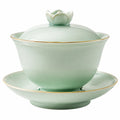Tazza da tè Gaiwan 180 ml in porcellana verde salvia con coperchio e piattino