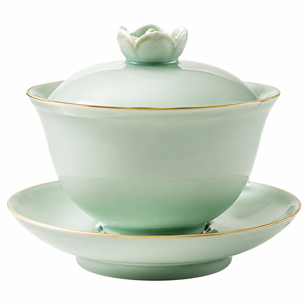 Tazza da tè Gaiwan 180 ml in porcellana verde salvia con coperchio e piattino