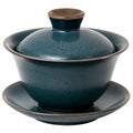 Tazza da tè con coperchio in ceramica blu petrolio 11 cm - stile tradizionale