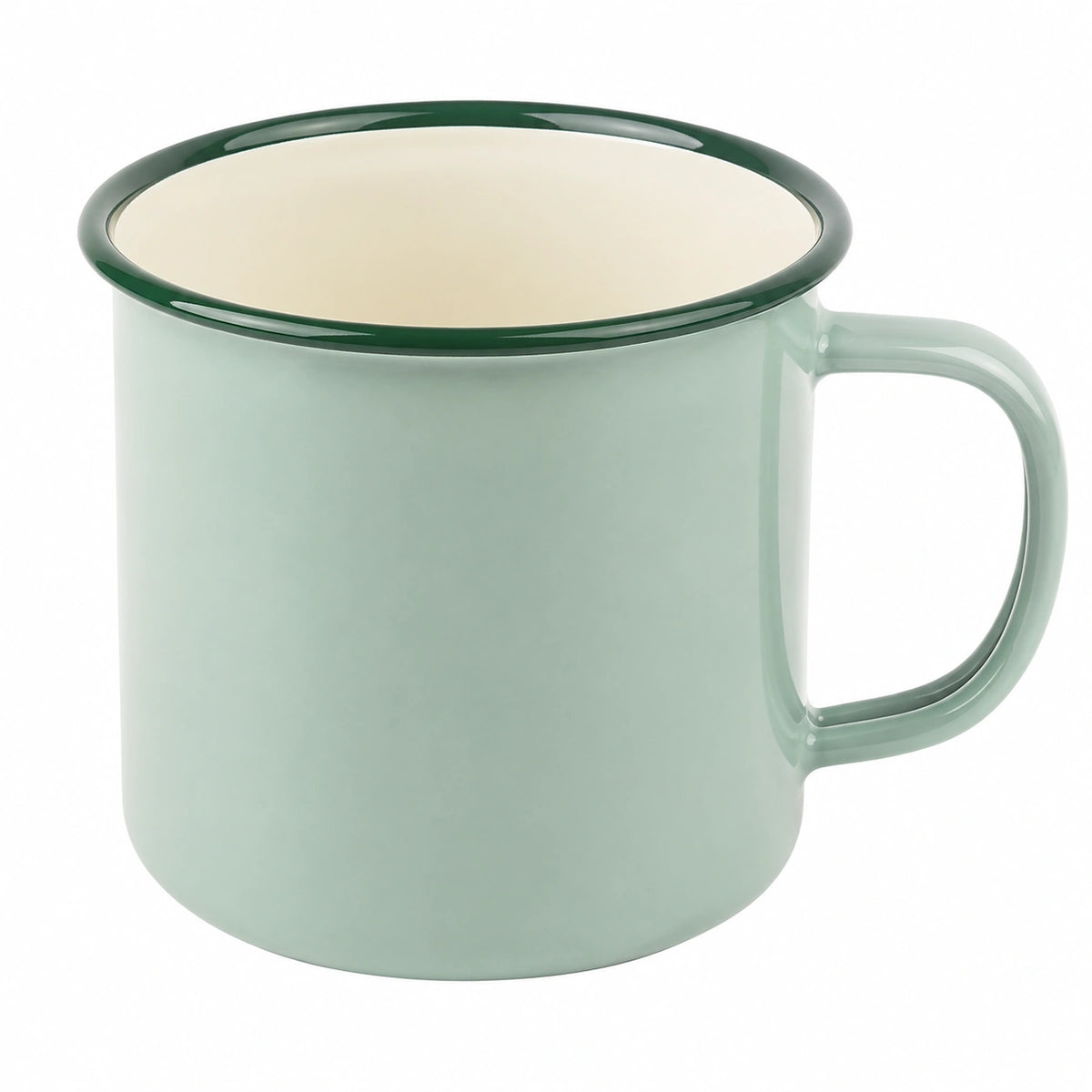 Tazza in acciaio smaltato 350 ml verde chiaro - bordo verde stile retrò