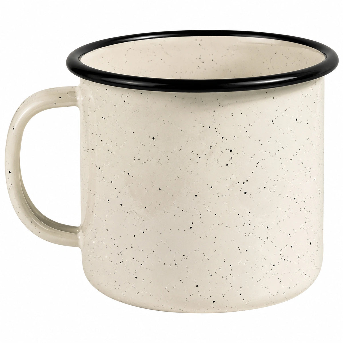 Tazza smaltata 500 ml in metallo crema e nero con manico stile rétro